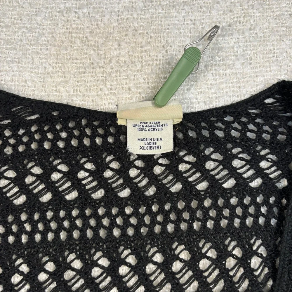 vintage 90s faded glory black open knit cardigan whimsygoth grunge fairy Y2K - Picture 6 of 6